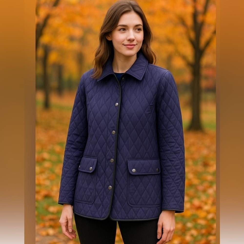 Chico's Rich Purple Diamond Quilted Barn Jacket Button Up Coat - Pockets